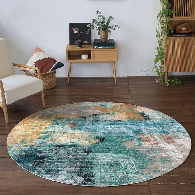 vivorug Round Rug 4ft Abstract Round Area Rug Non-Slip Indoor Carpet for Living Room Bedroom Entryway, Stain Resistant Home Decor Circle Rug, Rosy Clouds