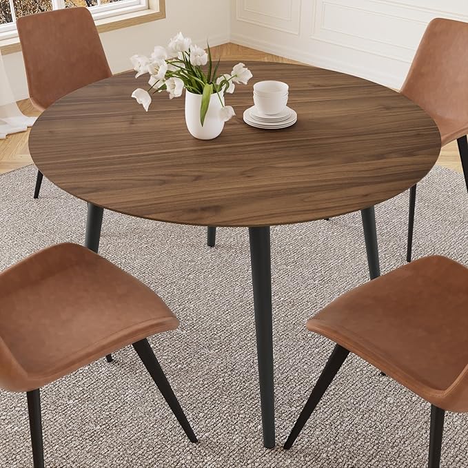 43.3 Inch Walnut Round Dining Table for 4, Space-Saving Dinette Perfect for Kitchen Dining Living Room(Walnut Table)