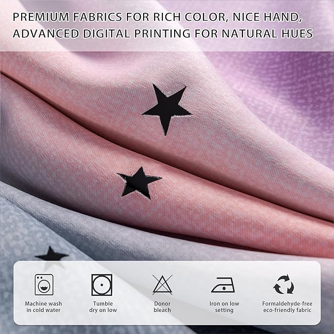 XiDi Dream Star Blackout Curtains for Kids Rooms Girls Princess Curtain for Bedroom Window 84 inches Long (Grey Pink Purple, W52 X L84)