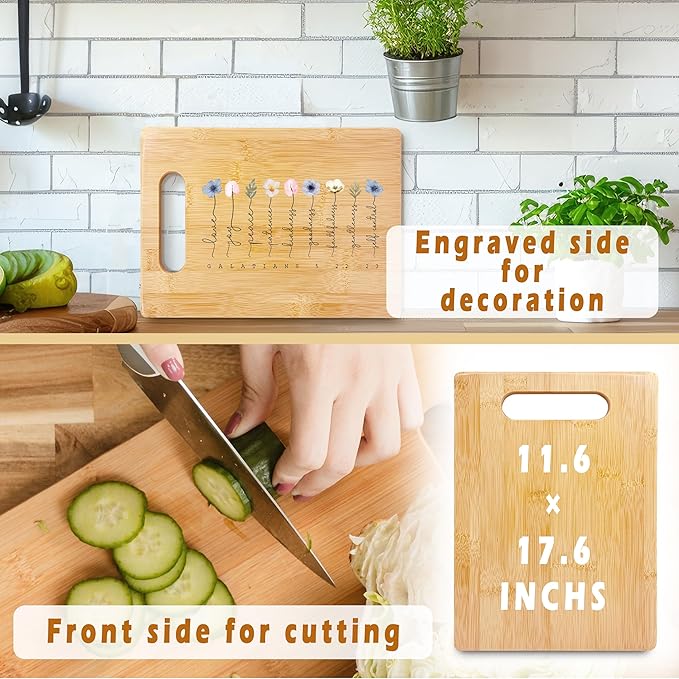 Christian Gifts for Women, Faith Based Gifts, Boho Floral Christian Cutting Board, Christian Kitchen Decor, Religious Gifts for Women Faith, Bible Verse Scripture Bamboo Cutting Board for Kitchen