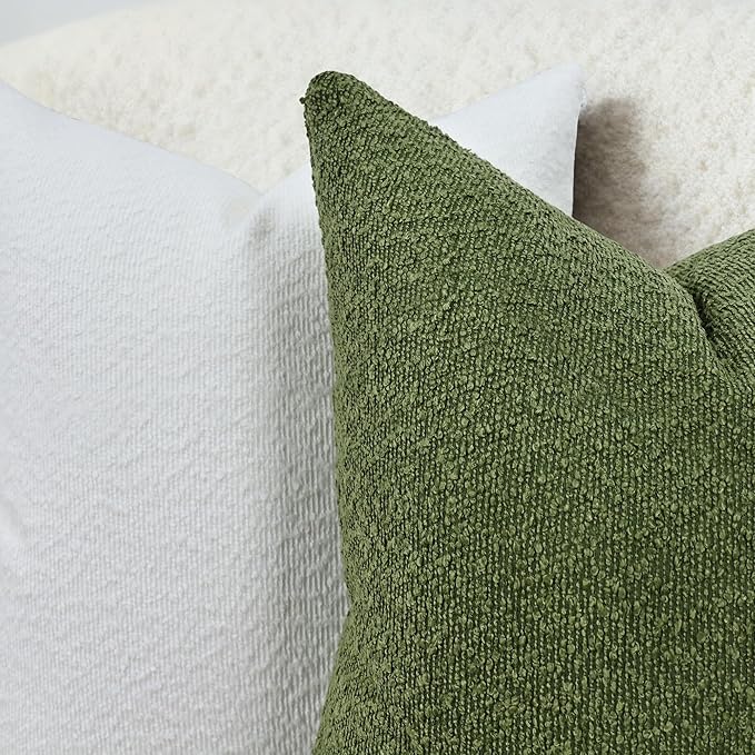 Textured Boucle Pillow Covers 12x20 Inch Set of 2, Striped Solid Pillowcases Cozy Soft Modern Accent Boho Lumbar Decorative Throw Pillows for Couch Sofa Bed Living Room Home Decor, Green