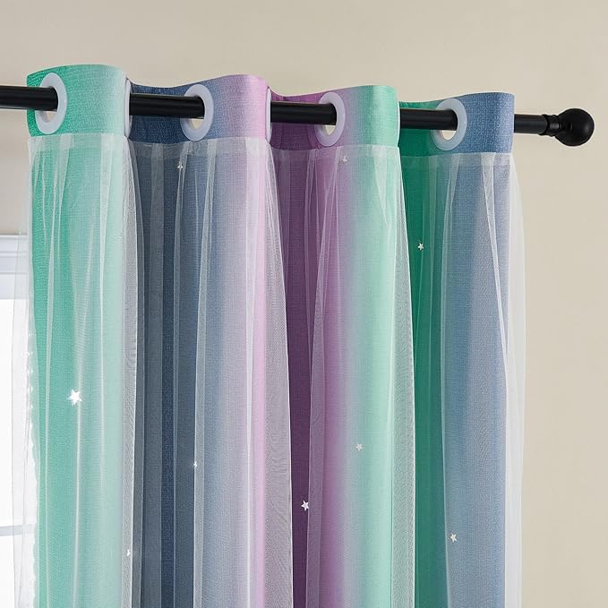 XiDi Curtains for Bedroom Decor, Rainbow Purplgreen grey52/96