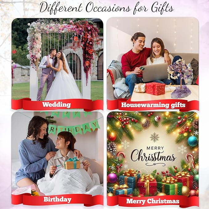 "Amethyst & Citrine Crystal Tree with Cluster Base Tree of Life Decor for Shelf, Bedroom, Birthday Gifts for Women, Sister Gift, Birthday Gifts for Mom, Cute Home Office Decor Housewarming present"