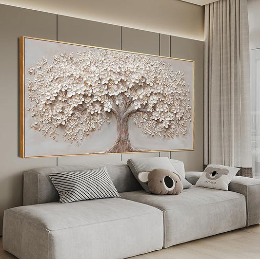 Canvas Wall Art Decor Oversized Wall Art Pictures for Living Room Tree of Life Wall Art Decor Canvas Art Wall Decor Modern Large White Wall Art Prints Framed Artwork for Walls Bedroom Office Decor 29" X 58"