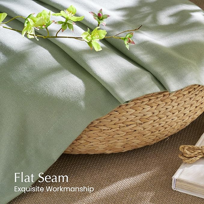 NICETOWN Thick Linen Greyish Green Curtains 84 inches Long for Bedroom, Grommet Linen Blend Semi Sheer Privacy Added Flax Light Filtering Window Treatments for Farmhouse, W55 x L84