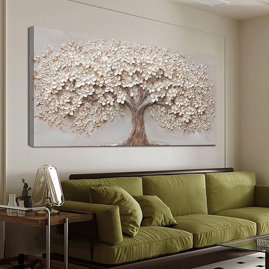 Canvas Wall Art Decor Oversized Wall Art Pictures for Living Room Tree of Life Wall Art Decor Canvas Art Wall Decor Modern Large White Wall Art Prints Artwork for Walls Bedroom Office Decor 29" X 58"