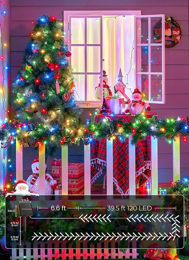 Brightown Solar Christmas Lights Outdoor, 4 Pack Total 184FT 480 LED Solar String Lights Outdoor Waterproof Green Wire with 8 Modes, Solar Fairy Light for Garden Yard Patio Party Decors, Multicolor