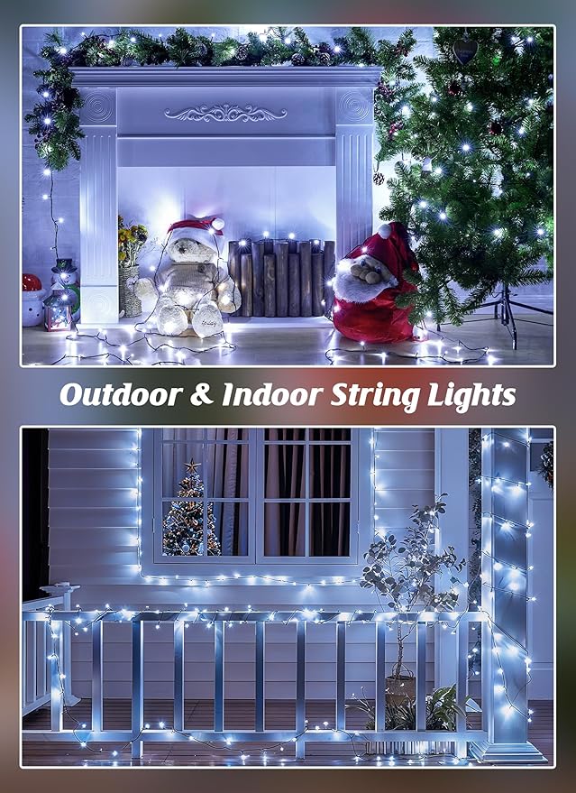 Brightown 4 Pack Solar Christmas Lights Outdoor, Total 184FT 480 LED Solar String Lights Outdoor Waterproof Green Wire with 8 Modes, Solar Fairy Light for Garden Yard Patio Party Decors, Cool White