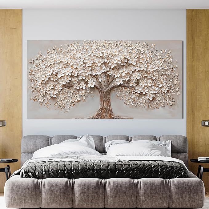 Canvas Wall Art Decor Oversized Wall Art Pictures for Living Room Tree of Life Wall Art Decor Canvas Art Wall Decor Modern Large White Wall Art Prints Artwork for Walls Bedroom Office Decor 29" X 58"