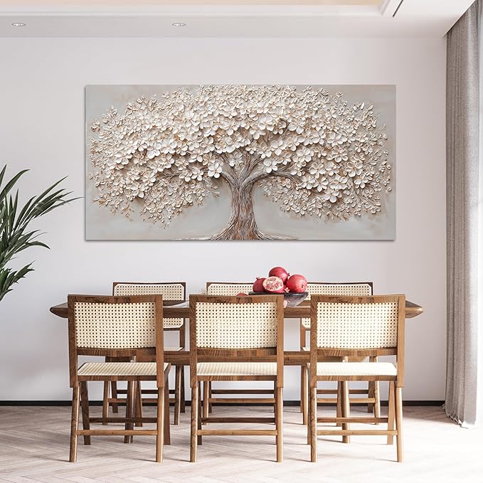 Canvas Wall Art Decor Botanical Large Wall Art Pictures for Living Room Canvas Art Wall Decor Oversized Tree of Life Wall Art Decor Modern White Wall Art Prints Artwork for Walls Bedroom Office Decor 39" X 78"