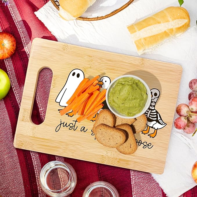 SPBL&L Halloween Ghost Goose Cutting Board, Halloween Gifts for Women, Ghost Kitchen Decor, Just A Spooky Goose Humorous Decorative Bamboo Cutting Chopping Board for Kitchen