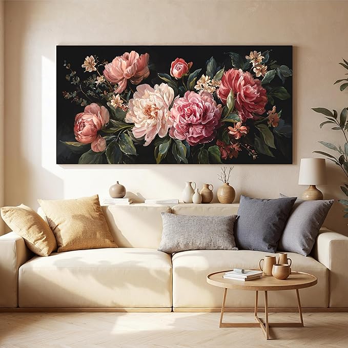 Canvas Wall Art Decor Colorful Flower Canvas Oversized Wall Art For Living Room Black Vintage Botanical Wall Art Pictures Canvas Prints Artwork For Home Bedroom Office Room Wall Decor 29×58 Inch