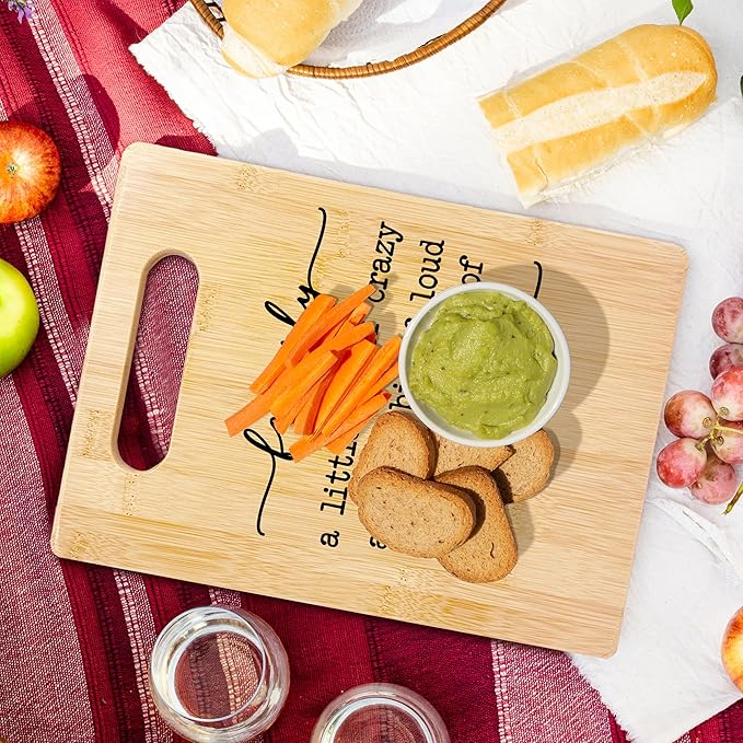 Funny Housewarming Gifts, Family a Little Bit of Crazy Funny Cutting Board, House Warming Gifts New Home, Bamboo Cutting Boards for Kitchen, Kitchen Gifts for Women, House Warming Gifts New Home