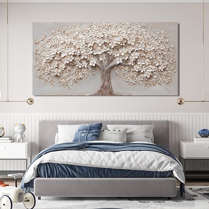 Canvas Wall Art Decor Botanical Large Wall Art Pictures for Living Room Canvas Art Wall Decor Oversized Tree of Life Wall Art Decor Modern White Wall Art Prints Artwork for Walls Bedroom Office Decor 39" X 78"