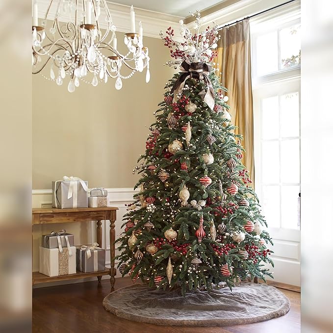 Balsam Hill Lodge Faux Fur Christmas Tree Skirt - Premium Rustic and Luxurious Fur Accents in Brown and Ivory for Tree Decor, Brown, 72"