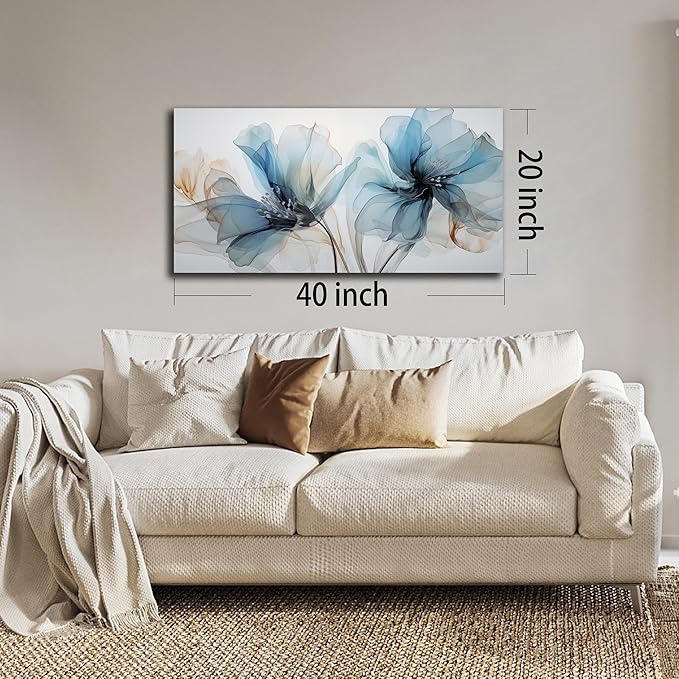 LAOTOART Flower Pictures Wall Decor For Bedroom Blue Canvas Wall Art For Office Women Modern Canvas Wall Art For Living Room Size 20 x 40 Inch