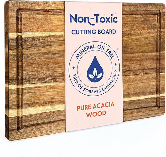 Non Toxic Wood Cutting Board - Conditioned with Natural Beeswax Flaxseed & Lemon Oil - Free of Mineral Oil - Made of FSC Certified Acacia Wood - 16" x 11" Thick Cutting Board by Ziruma