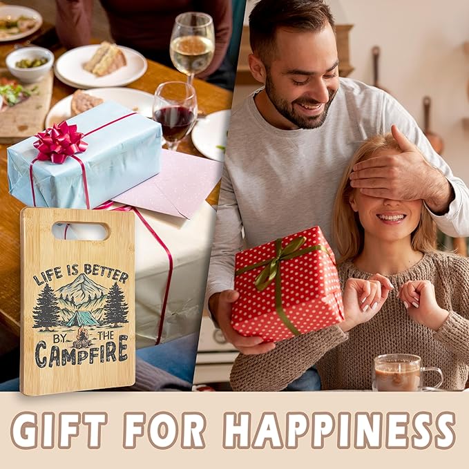 Camping Gifts Cutting Chopping Board, Camper Gifts for Women Men, Gifts for RV Campers, Camping Decor for Camper, Life is Better by the Campfire Bamboo Cutting Boards for Kitchen