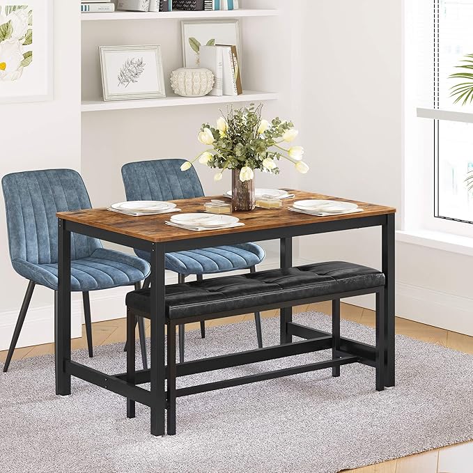 VASAGLE ALINRU Dining Table for 4 People, Kitchen Table, 47.2 x 29.5 x 29.5 Inches, Heavy Duty Metal Frame, Industrial Style, for Living Room, Dining Room, Rustic Brown and Black UKDT75X