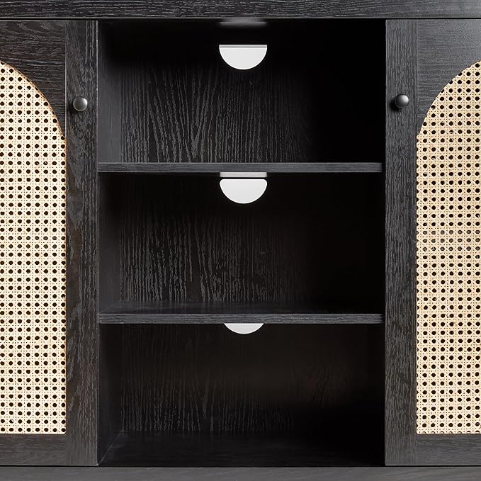 Walker Edison Sasha 2-Door Sideboard Buffet with Arched Rattan Panels, 58 Inch, Black
