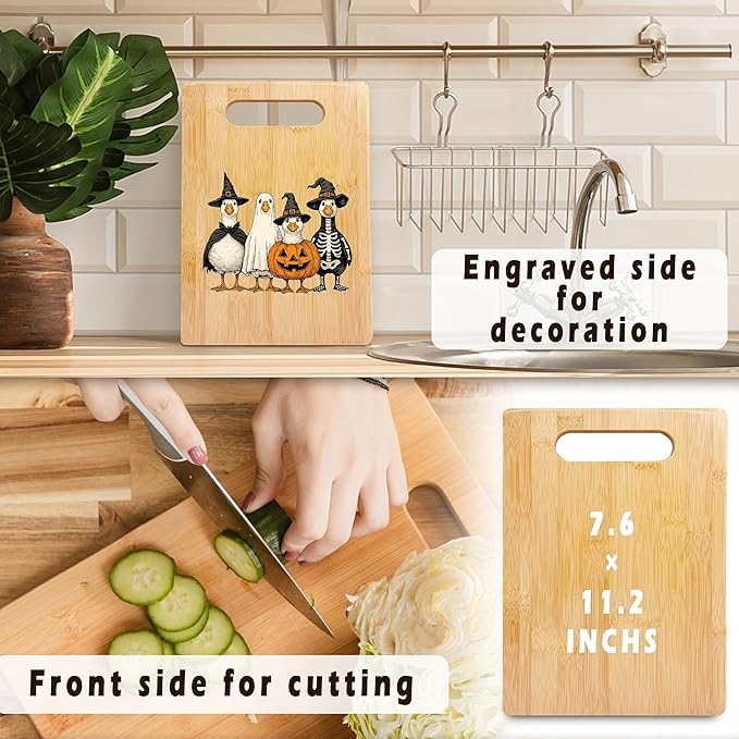 SPBL&L Halloween Gothic Goose Cutting Board, Goose Gifts, Halloween Kitchen Decor, Funny Witchy Pumpkin Ghost Geese Decorative Bamboo Cutting Chopping Board for Kitchen