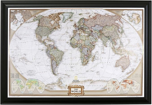 Push Pin Travel Maps Customizable Wall Art - Executive World - Black Frame - Framed Pin Map, Includes 150 Pins - Handcrafted in USA - 27.5" x 39.5"