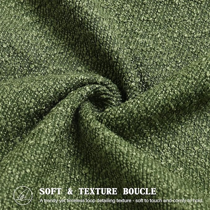 Textured Boucle Pillow Covers 12x20 Inch Set of 2, Striped Solid Pillowcases Cozy Soft Modern Accent Boho Lumbar Decorative Throw Pillows for Couch Sofa Bed Living Room Home Decor, Green
