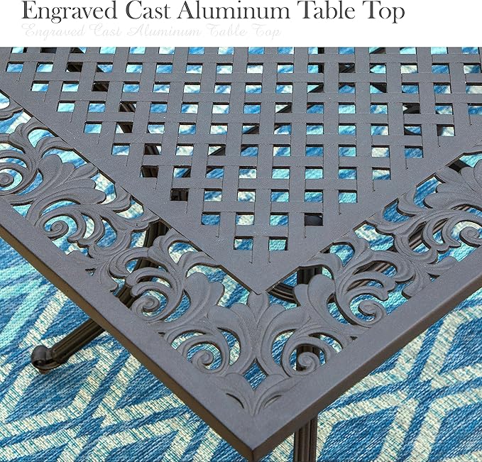 PHI VILLA 64" Outdoor Cast Aluminum Table for 6, Brown Rectangular Metal Dining Table with Umbrella Hole, All Weather Retro Patio Furniture for Outside Deck, Porch, Backyard