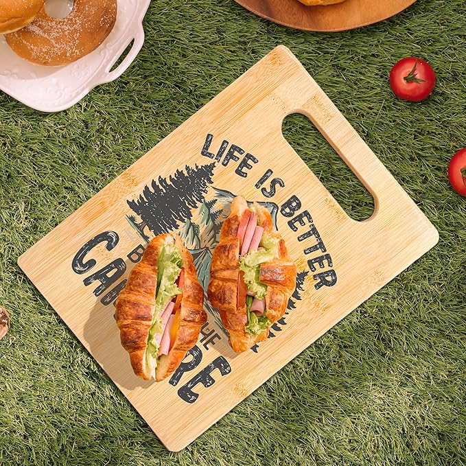 Camping Gifts Cutting Chopping Board, Camper Gifts for Women Men, Gifts for RV Campers, Camping Decor for Camper, Life is Better by the Campfire Bamboo Cutting Boards for Kitchen