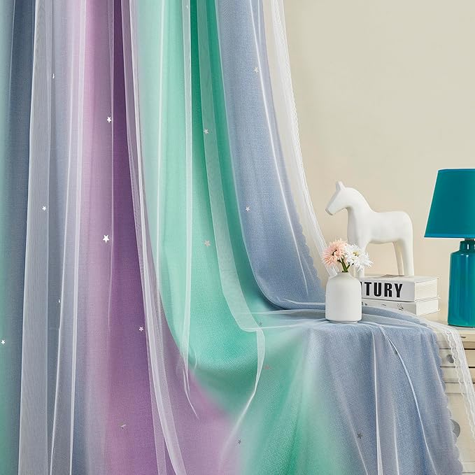 XiDi Purple Curtains for Kids Bedroom, Girls Room Decor Grey Curtain, Green Curtains Room Wall Decoration, 63 inchs Long Blackout Curtain 52 inches Wide 1 Panel